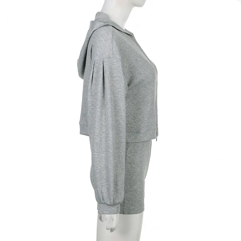 A578 Women Solid Color Sports Slim Wears Shorts Flower Sweater Séter de manga larga con capucha