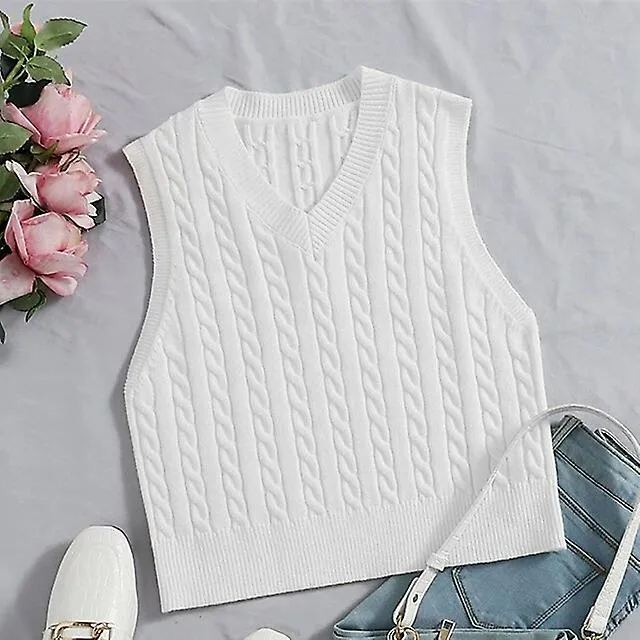 AMAZON HOT SELLING SWEATER VEST EUROPEAN AND AMERICAN FASHION CASUAL SLEEVELESS SWEATER CABLE VNECK KNITTED VEST WOMEN