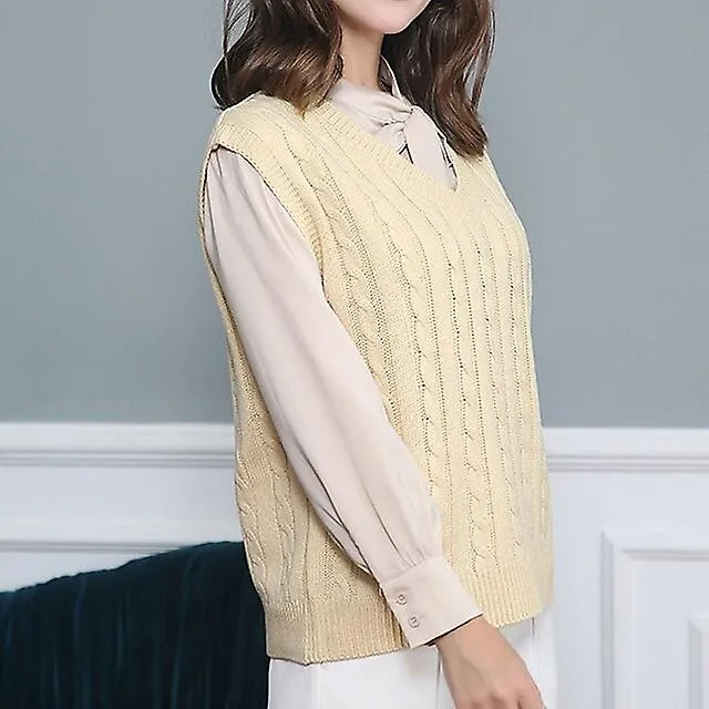 AMAZON HOT SELLING SWEATER VEST EUROPEAN AND AMERICAN FASHION CASUAL SLEEVELESS SWEATER CABLE VNECK KNITTED VEST WOMEN