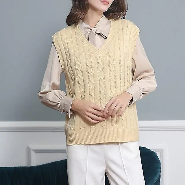 AMAZON HOT SELLING SWEATER VEST EUROPEAN AND AMERICAN FASHION CASUAL SLEEVELESS SWEATER CABLE VNECK KNITTED VEST WOMEN