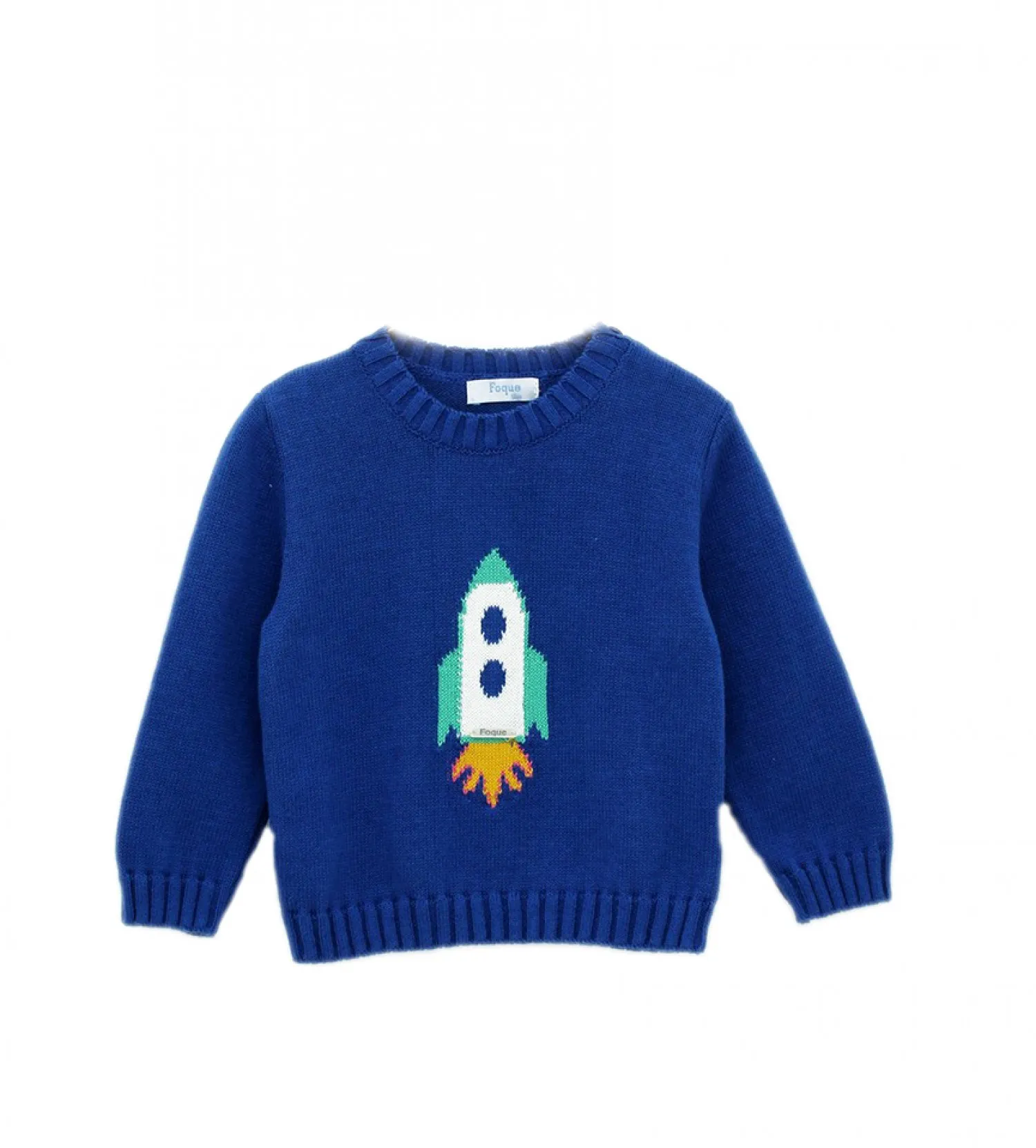 Blue knit sweater France with beautiful rocket.