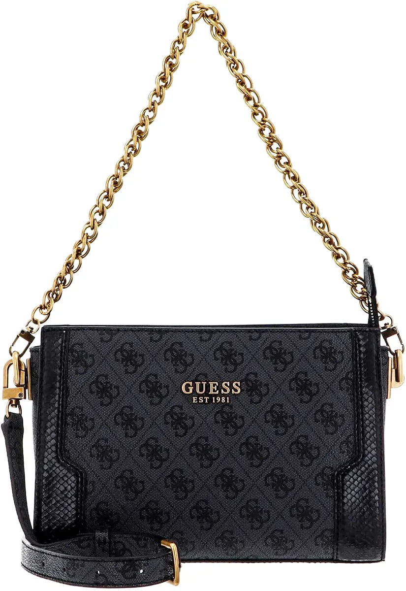 Bolso de hombro mini Ajiona 4G Logo de Guess Para mujer En ecopiel color carbón/negro