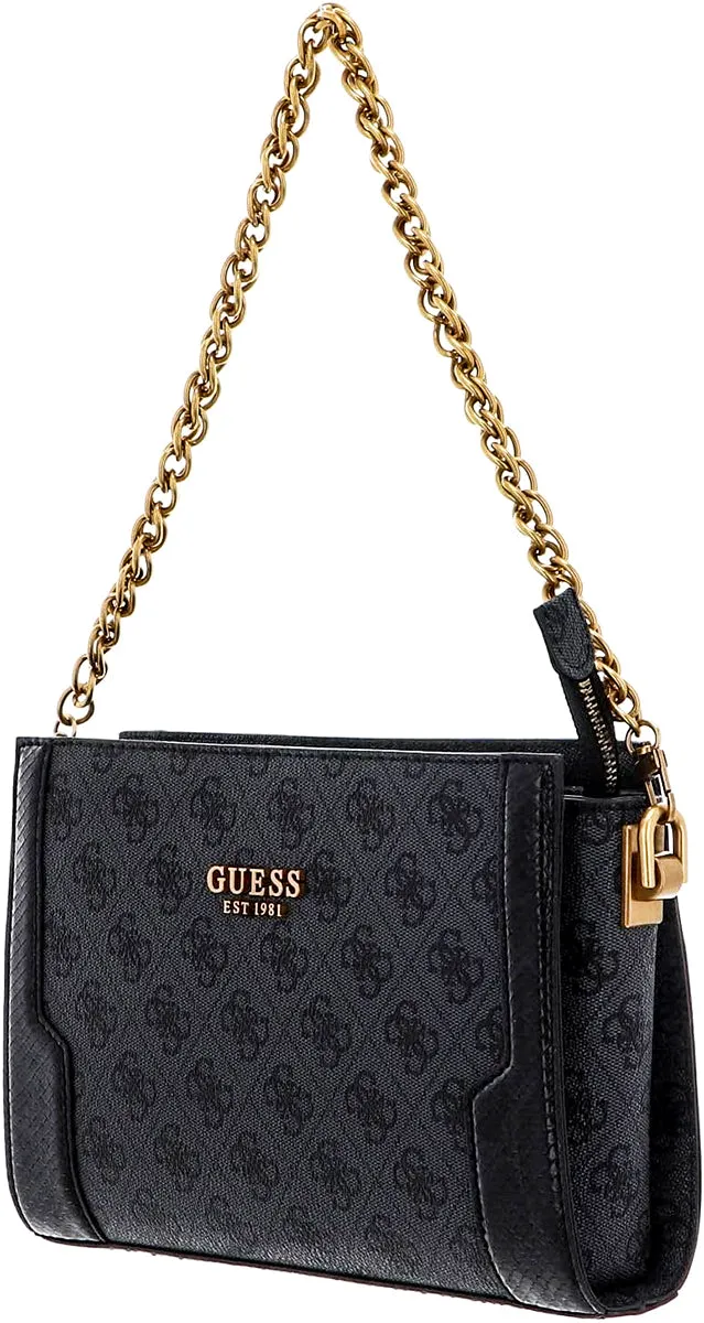 Bolso de hombro mini Ajiona 4G Logo de Guess Para mujer En ecopiel color carbón/negro