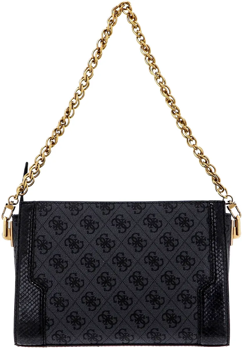 Bolso de hombro mini Ajiona 4G Logo de Guess Para mujer En ecopiel color carbón/negro