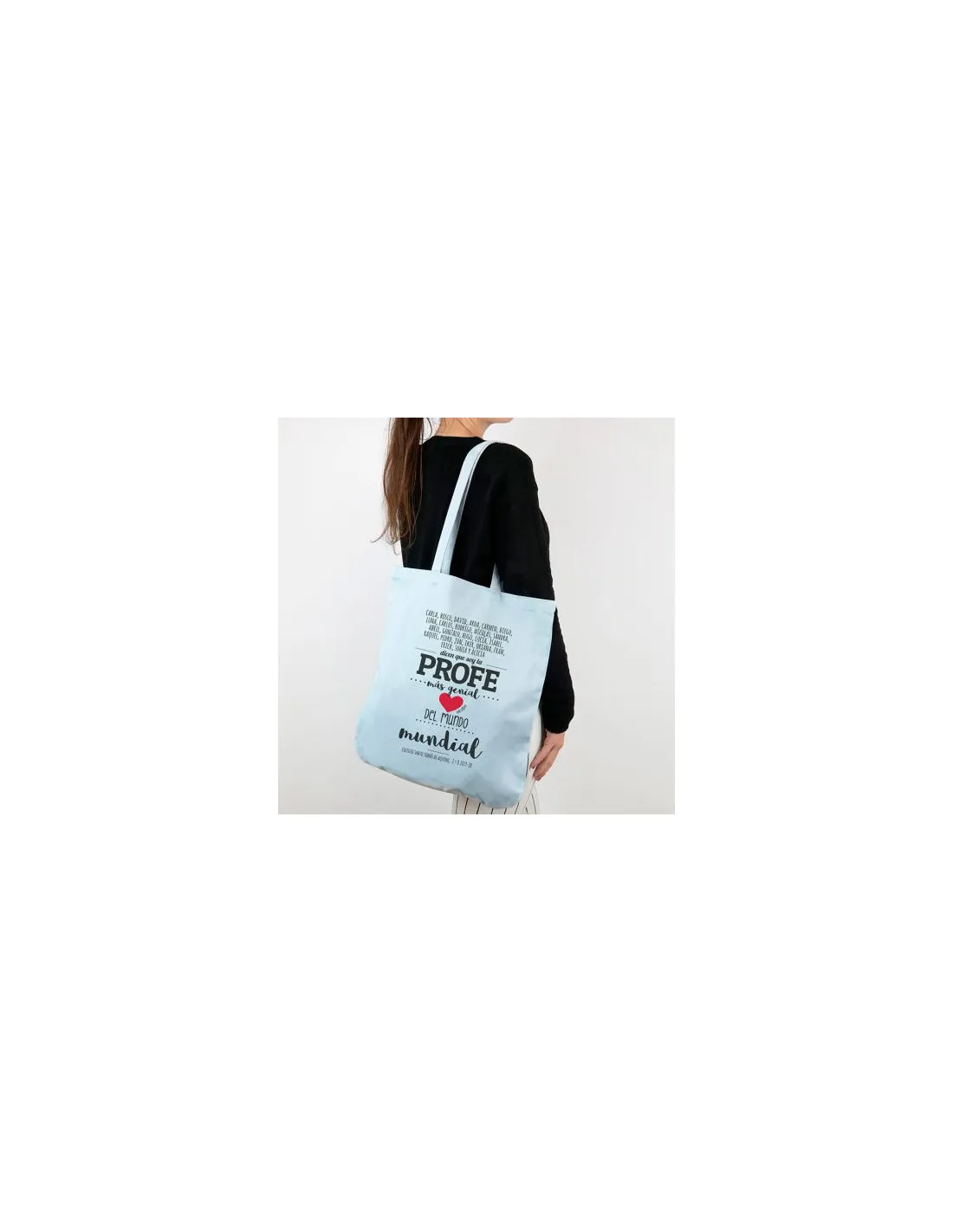 Bolso organico azul para una profe genial personalizado Mi Pipo