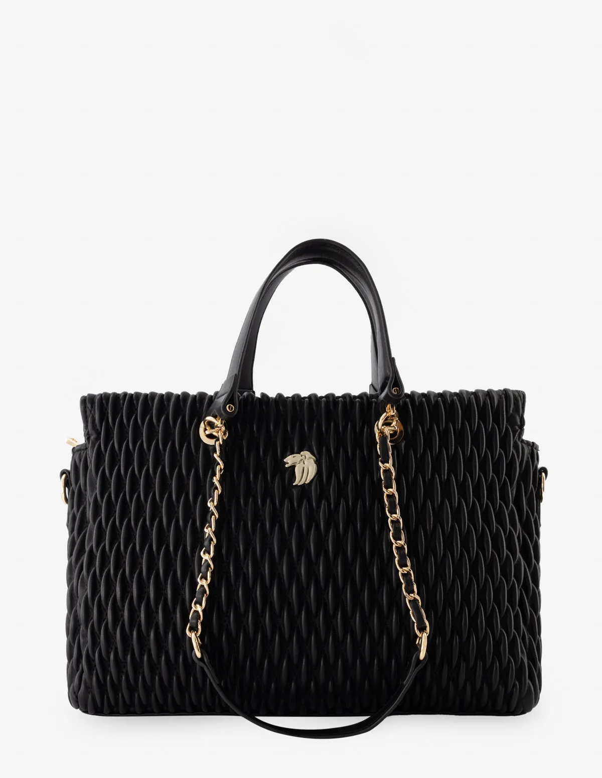 Bolso shopper en piel vegana capitonada color negro para mujer