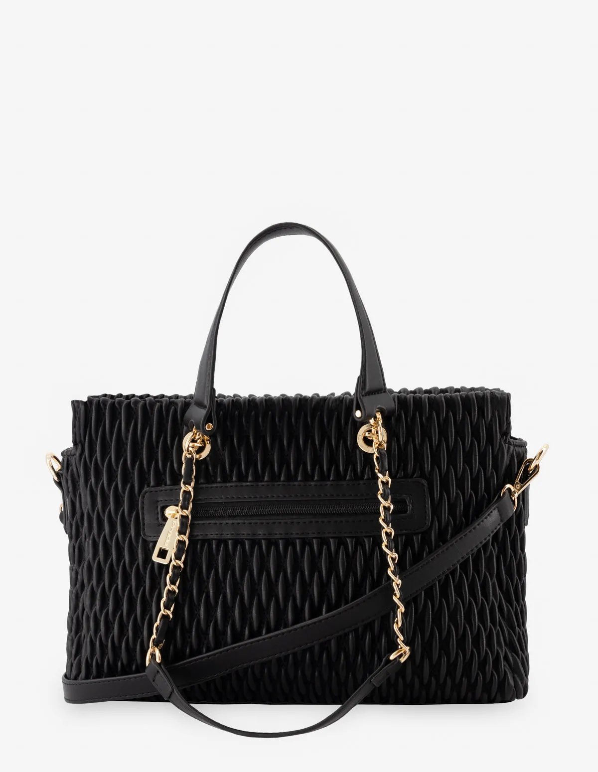 Bolso shopper en piel vegana capitonada color negro para mujer