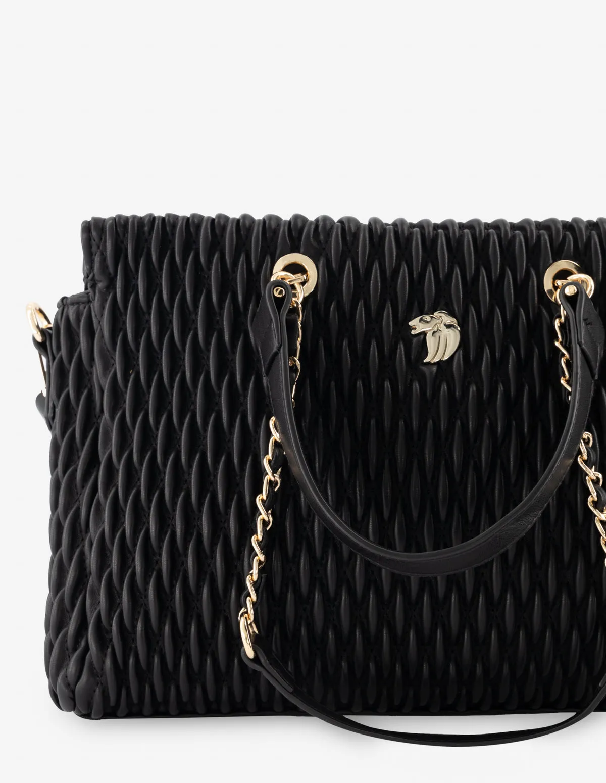 Bolso shopper en piel vegana capitonada color negro para mujer