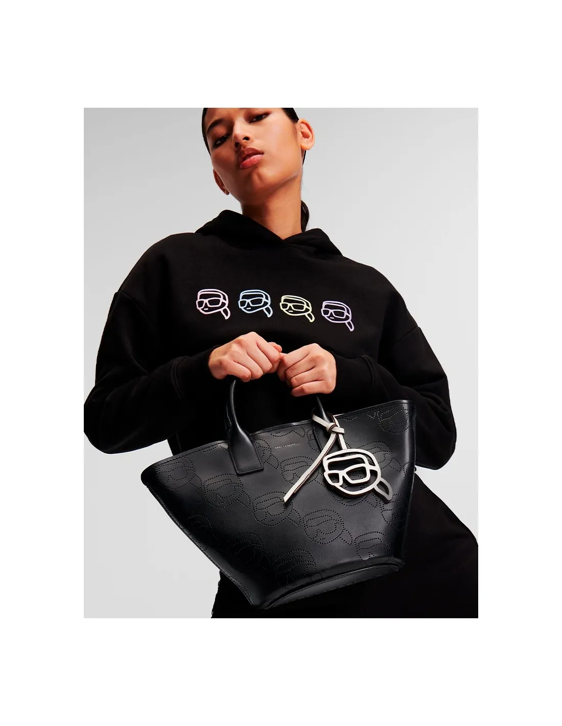Bolso tote negro perforado K/Ikonik