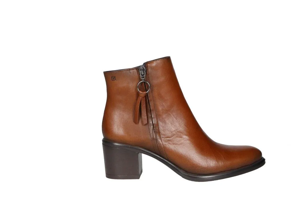 Botin Doble Cremallera Piel Cuero Tacon Medio