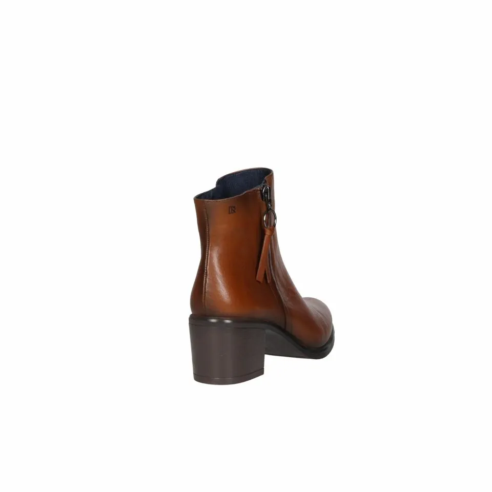 Botin Doble Cremallera Piel Cuero Tacon Medio