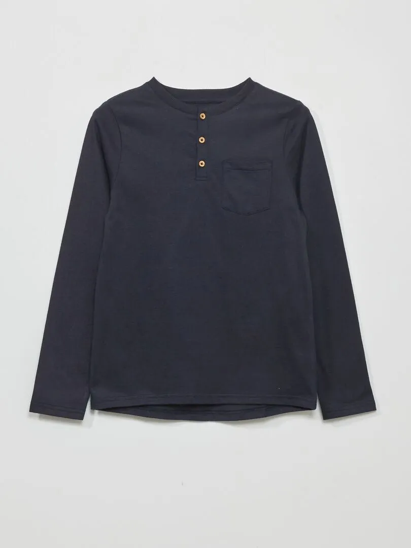 CAMISETA DE MANGA LARGA CON CUELLO PANADERO  AZUL