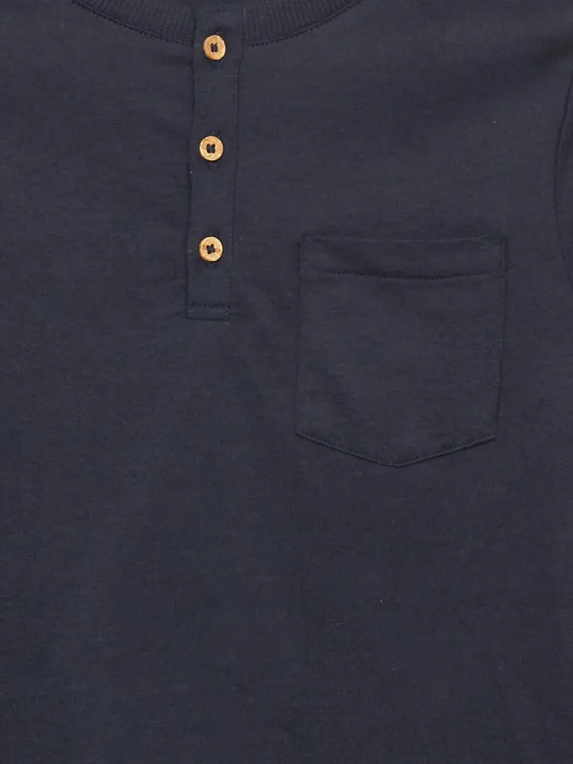 CAMISETA DE MANGA LARGA CON CUELLO PANADERO  AZUL