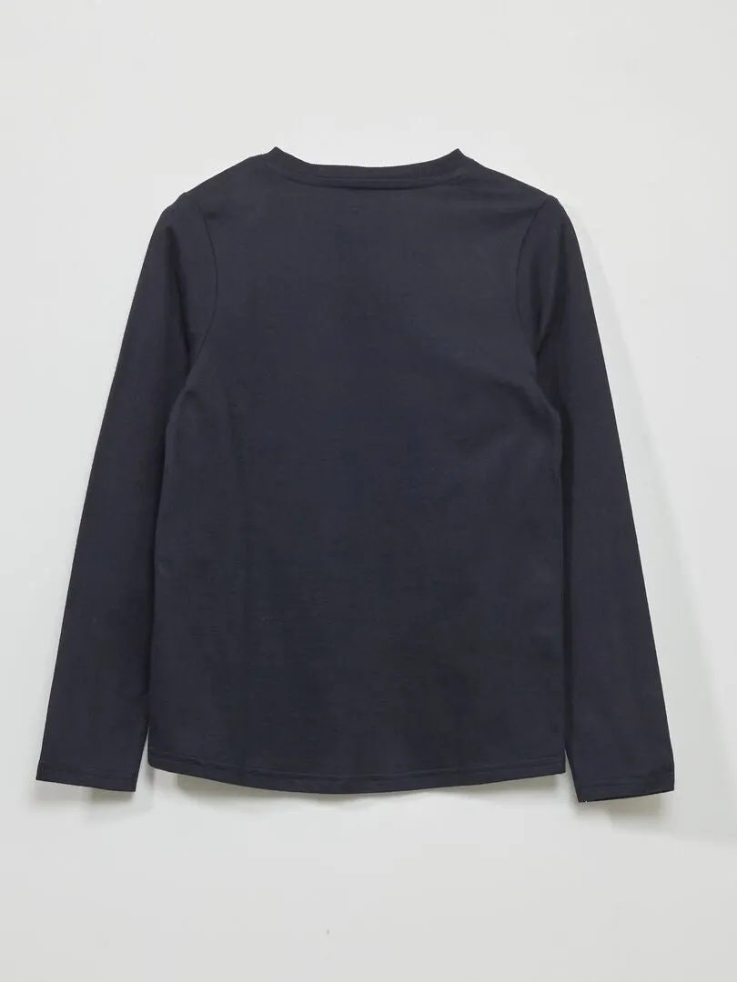 CAMISETA DE MANGA LARGA CON CUELLO PANADERO  AZUL