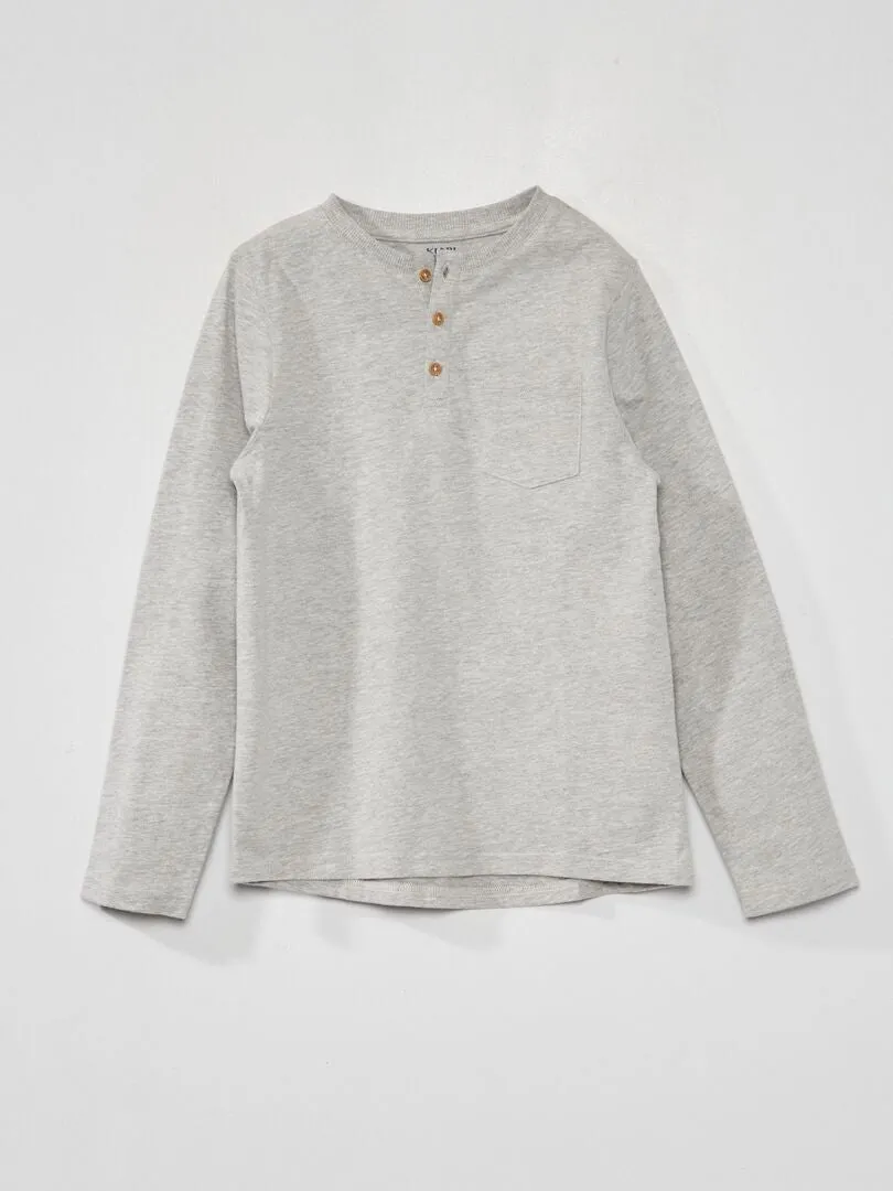 CAMISETA DE MANGA LARGA CON CUELLO PANADERO  GRIS