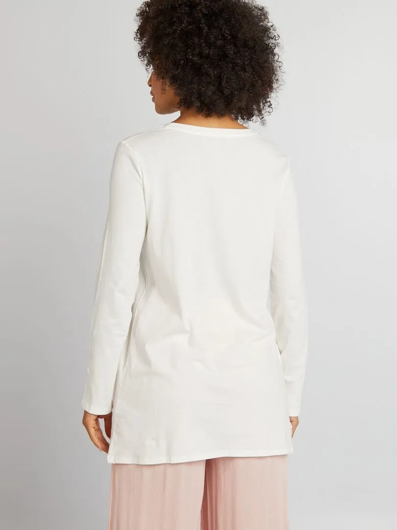 CAMISETA LARGA DE MANGA LARGA  BEIGE