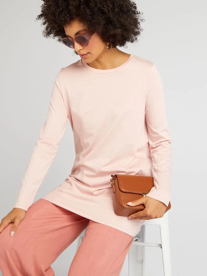 CAMISETA LARGA DE MANGA LARGA  ROSA