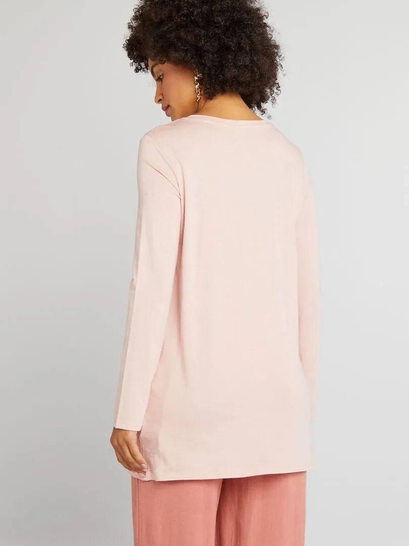 CAMISETA LARGA DE MANGA LARGA  ROSA