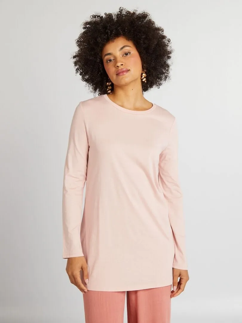 CAMISETA LARGA DE MANGA LARGA  ROSA