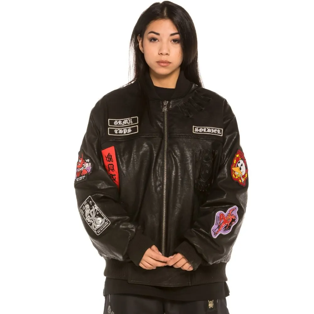 CHAQUETA BOMBER UNISEX GRIMEY "CECILIO X GRMY" PU LEATHER | BLACK  FALL 21