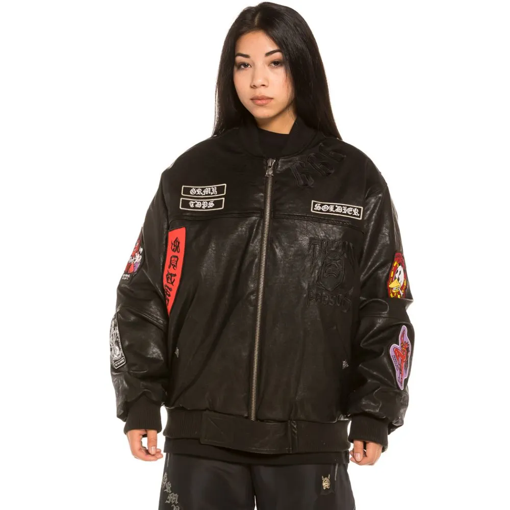 CHAQUETA BOMBER UNISEX GRIMEY "CECILIO X GRMY" PU LEATHER | BLACK  FALL 21