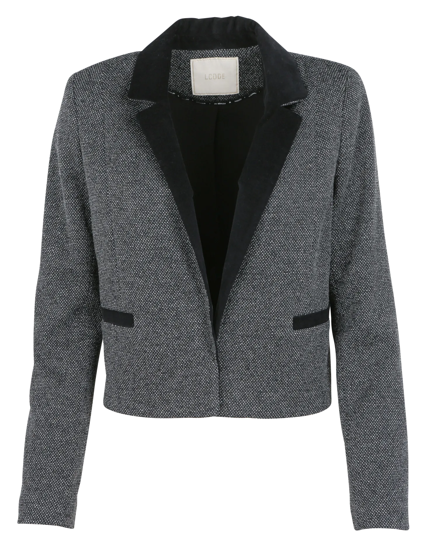 Chaqueta corta de terciopelo con cuello de solapa. en negro