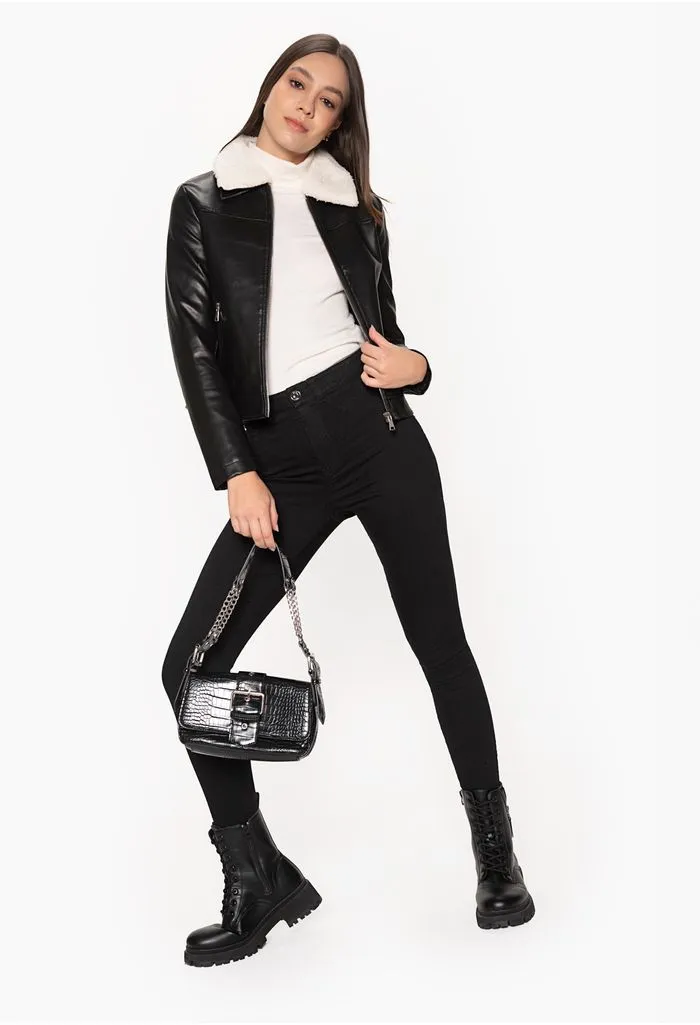 Chaqueta en pu con pelo para mujer