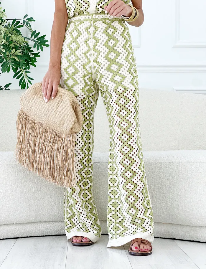 Conjunto crochet geometric beige & verde