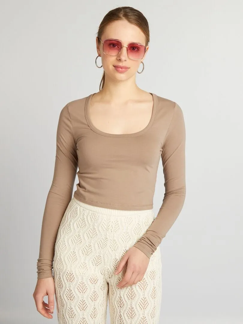 CROPTOP DE MANGA LARGA  BEIGE