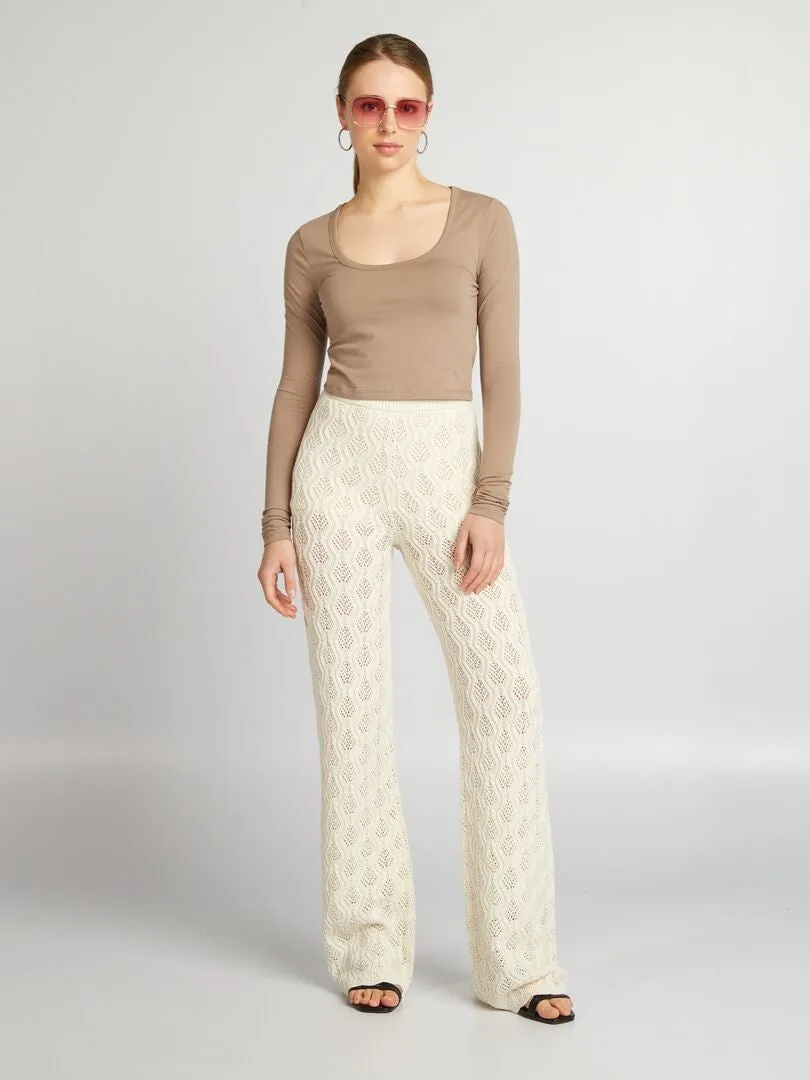 CROPTOP DE MANGA LARGA  BEIGE