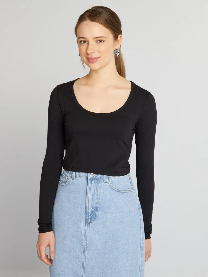 CROPTOP DE MANGA LARGA  NEGRO