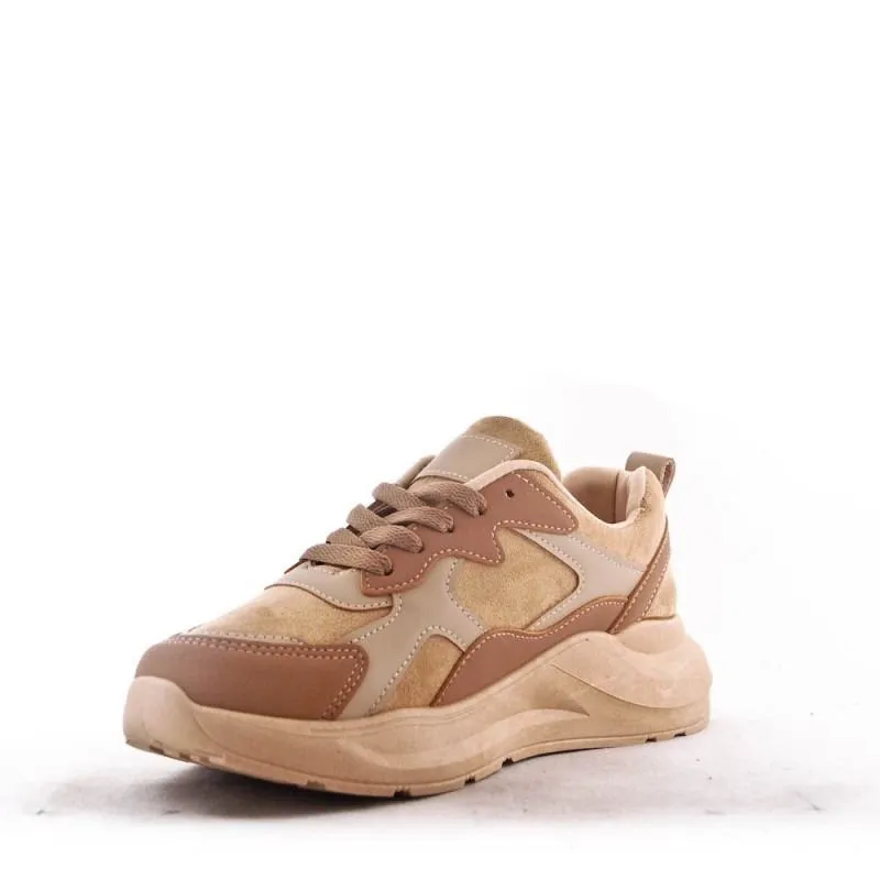 Deportivas Mujer Camel Con Plataforma