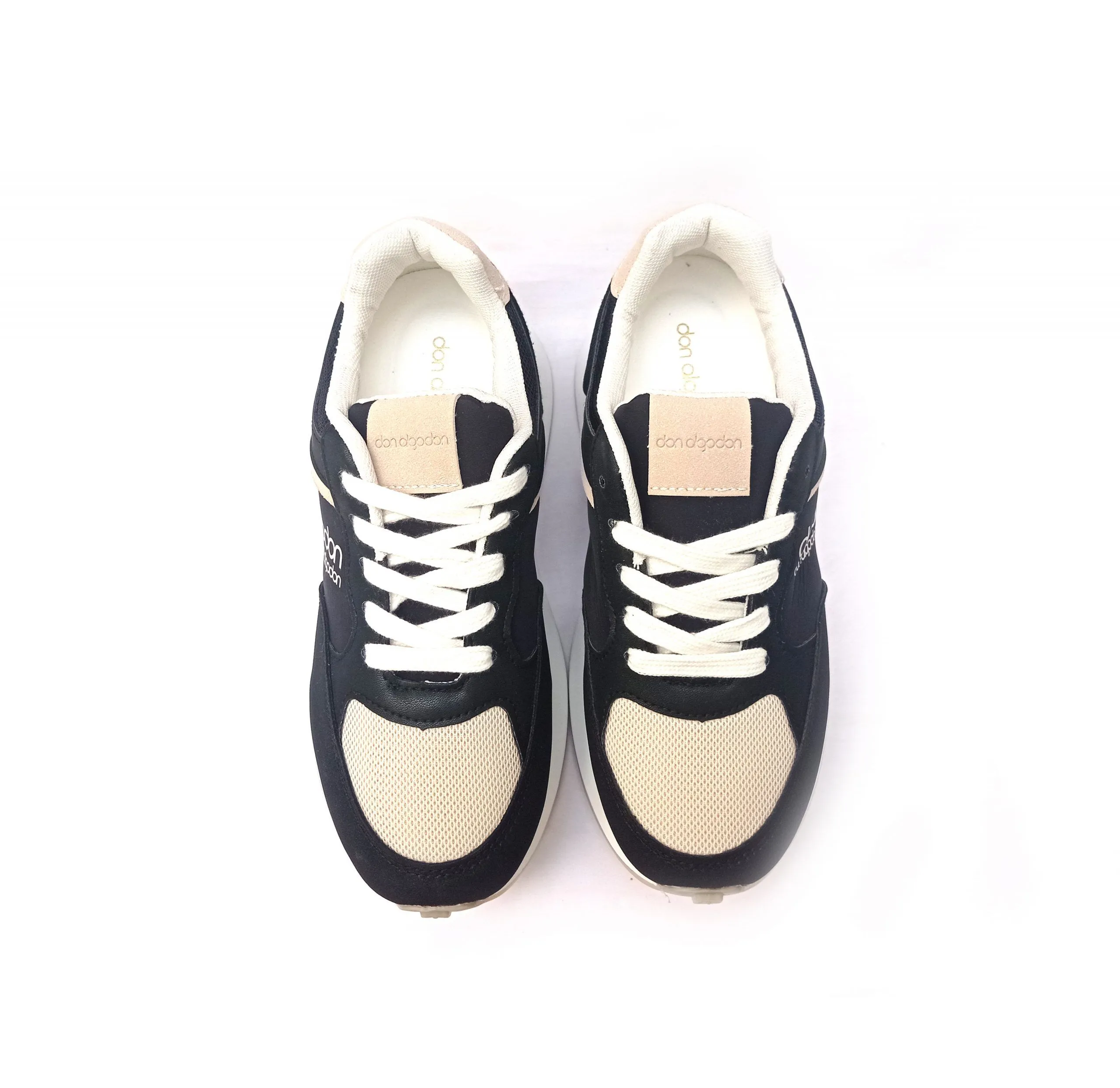 Deportivas mujer DON ALGODON con cuña interna en negro combinado beige