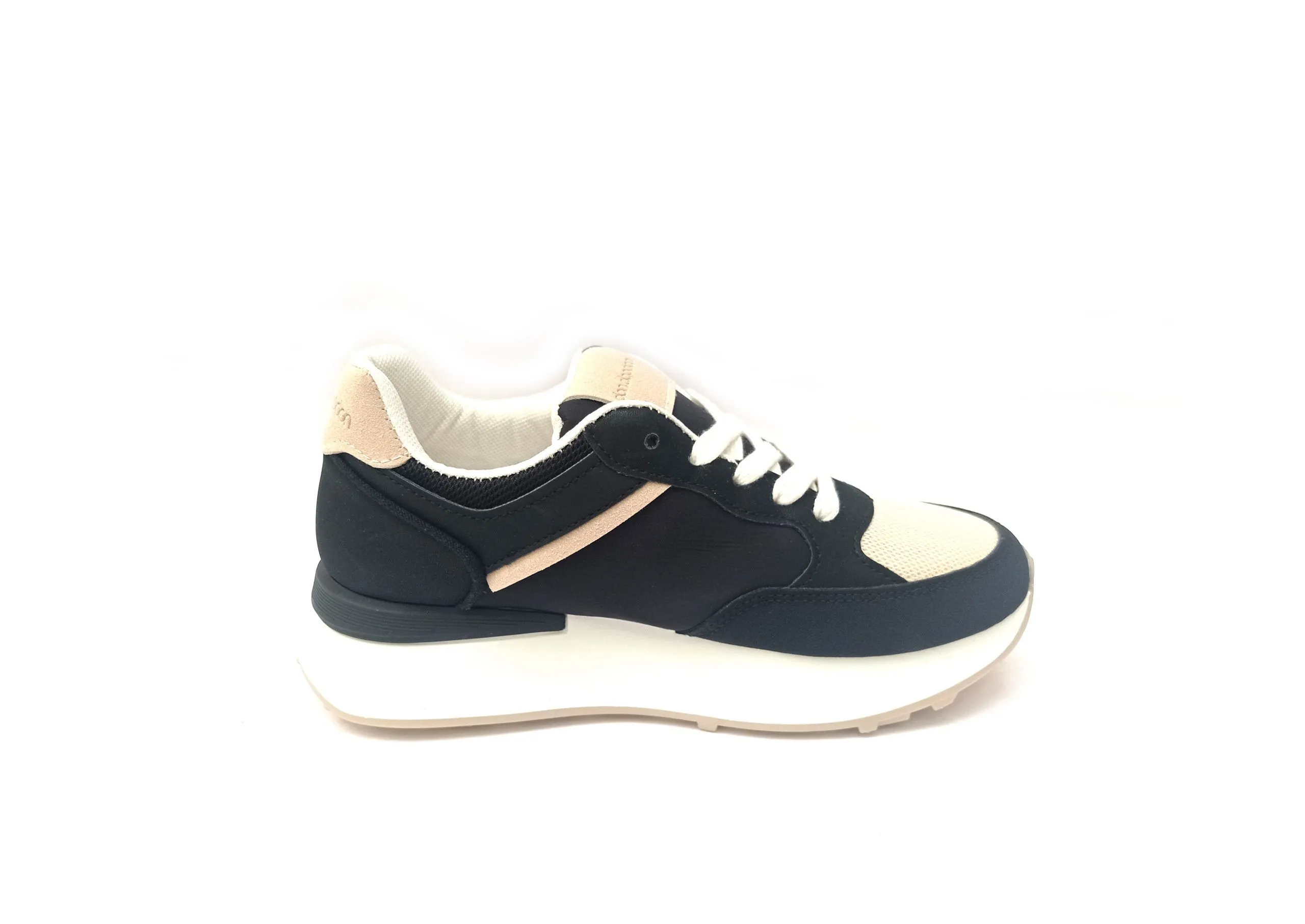 Deportivas mujer DON ALGODON con cuña interna en negro combinado beige