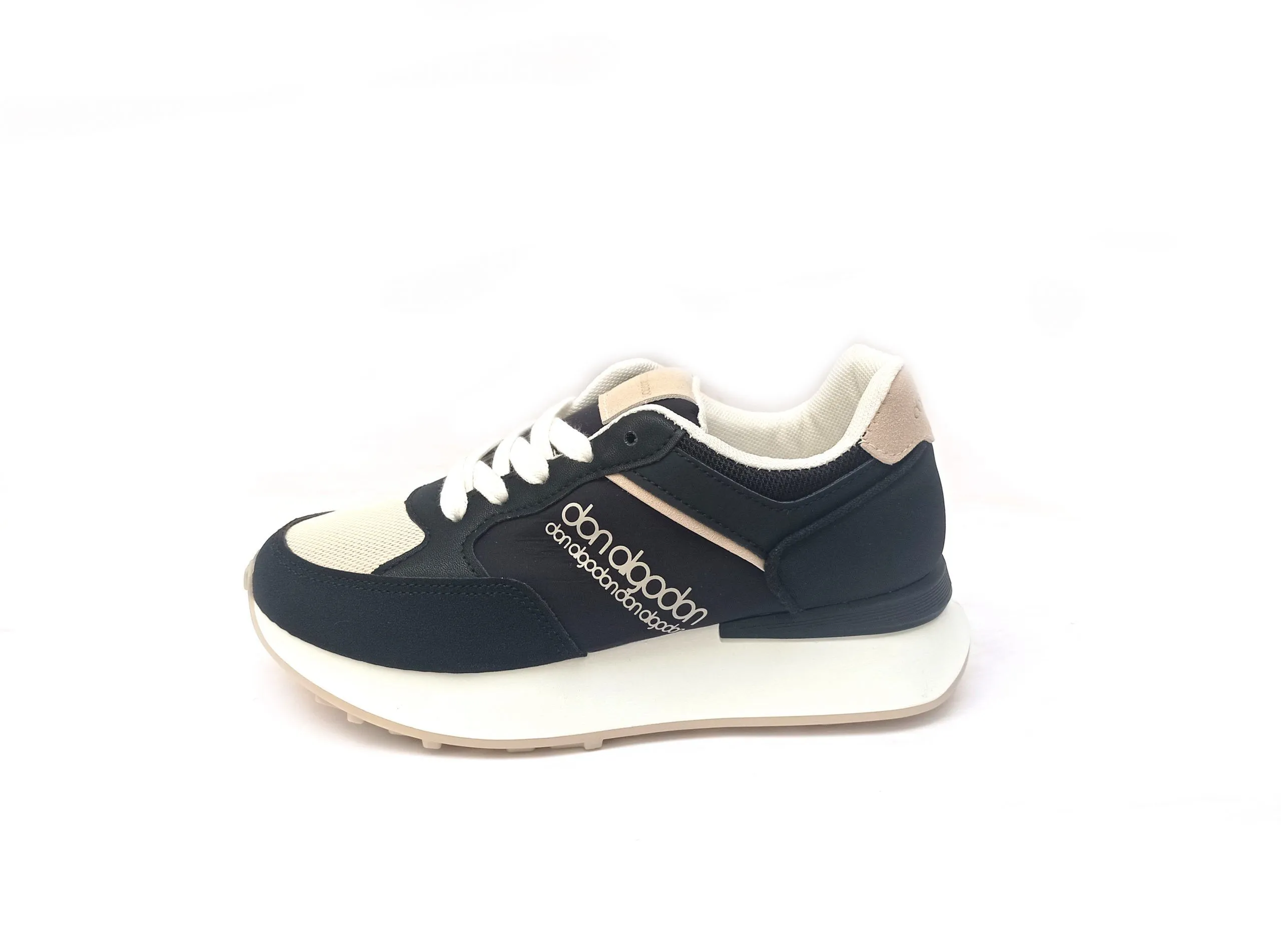 Deportivas mujer DON ALGODON con cuña interna en negro combinado beige