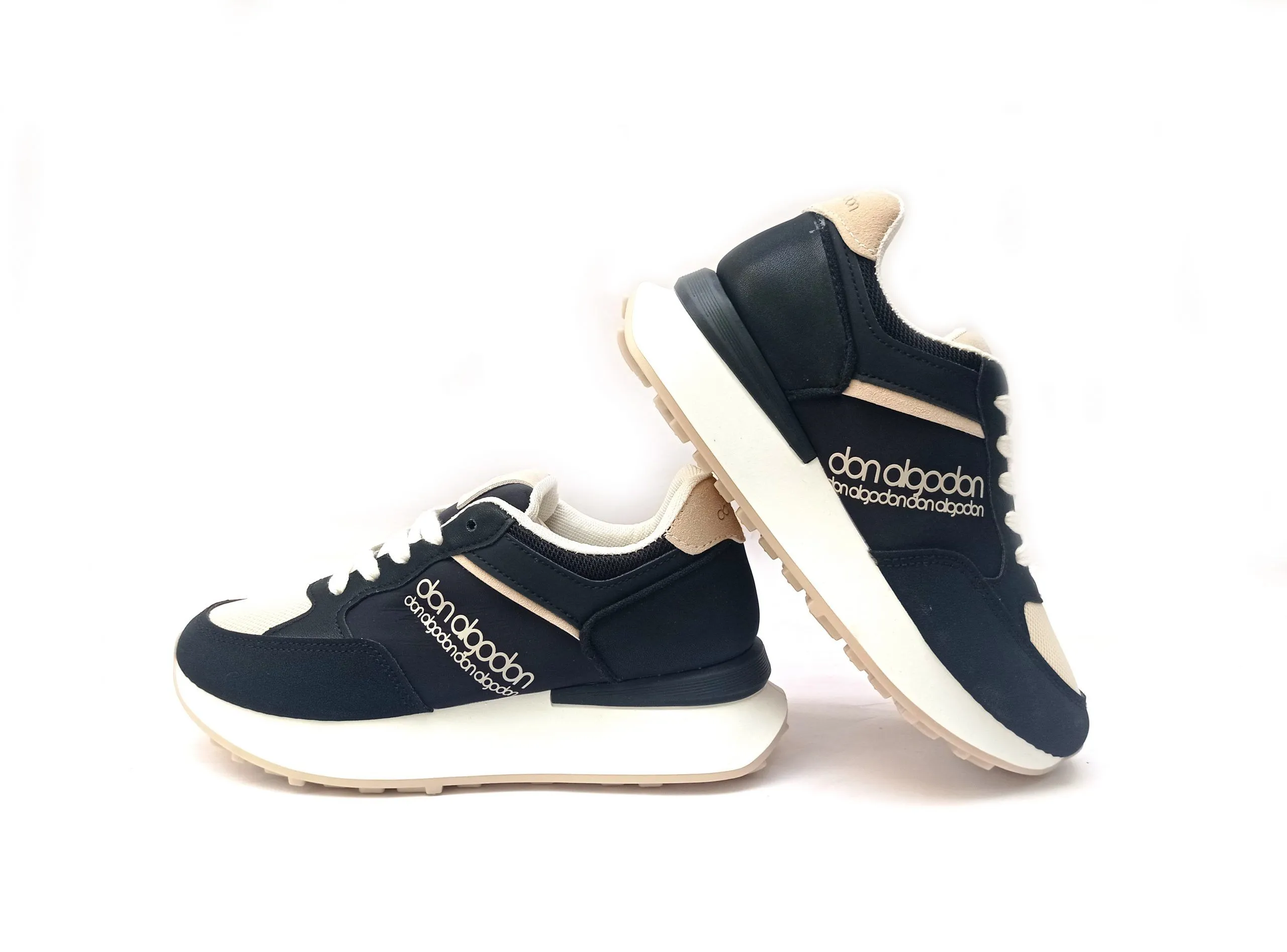 Deportivas mujer DON ALGODON con cuña interna en negro combinado beige