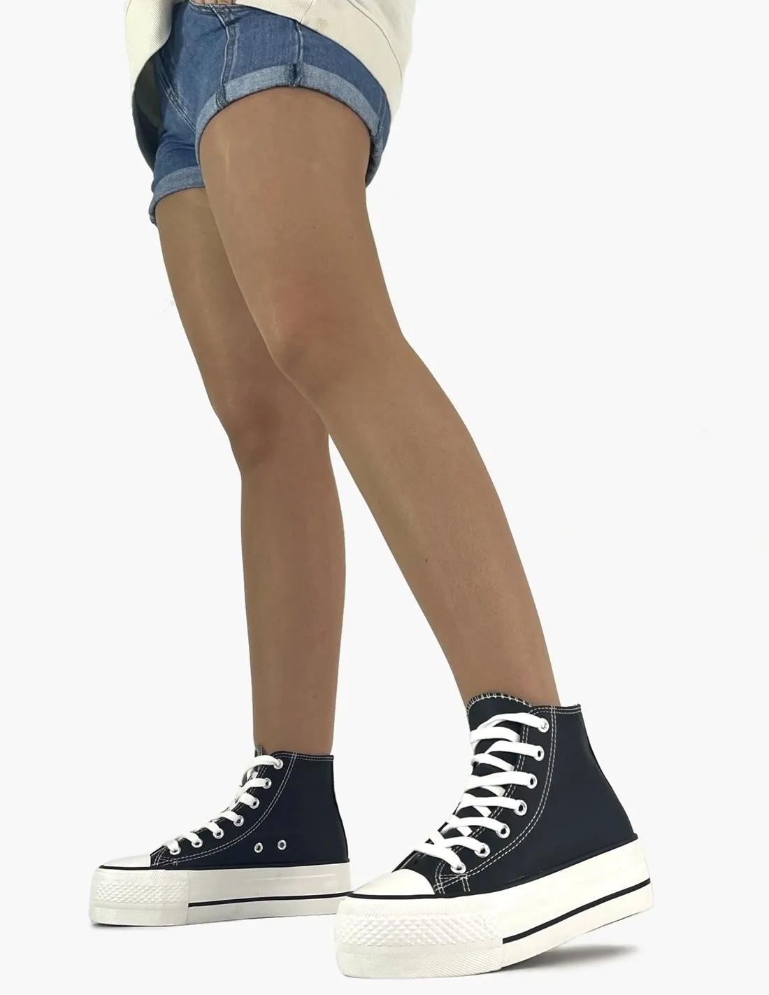Deportivas polipiel de triple | Negro/blanco