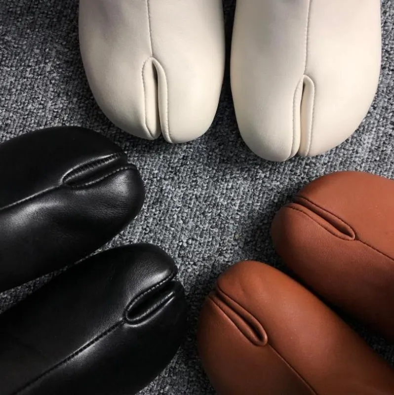 Diseño Tabi Boot Split toe Chunky High Heel Mujer Botas Cuero Zapatos Mujer Moda Otoño Mujer Zapatos Botas Mujer1
