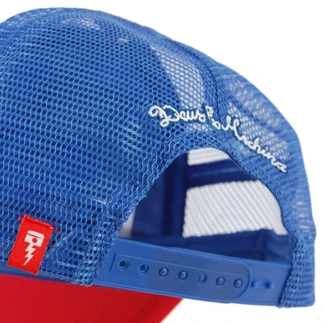 GORRA TRUCKER BAYLANDS BLANCA AZUL Y ROJA