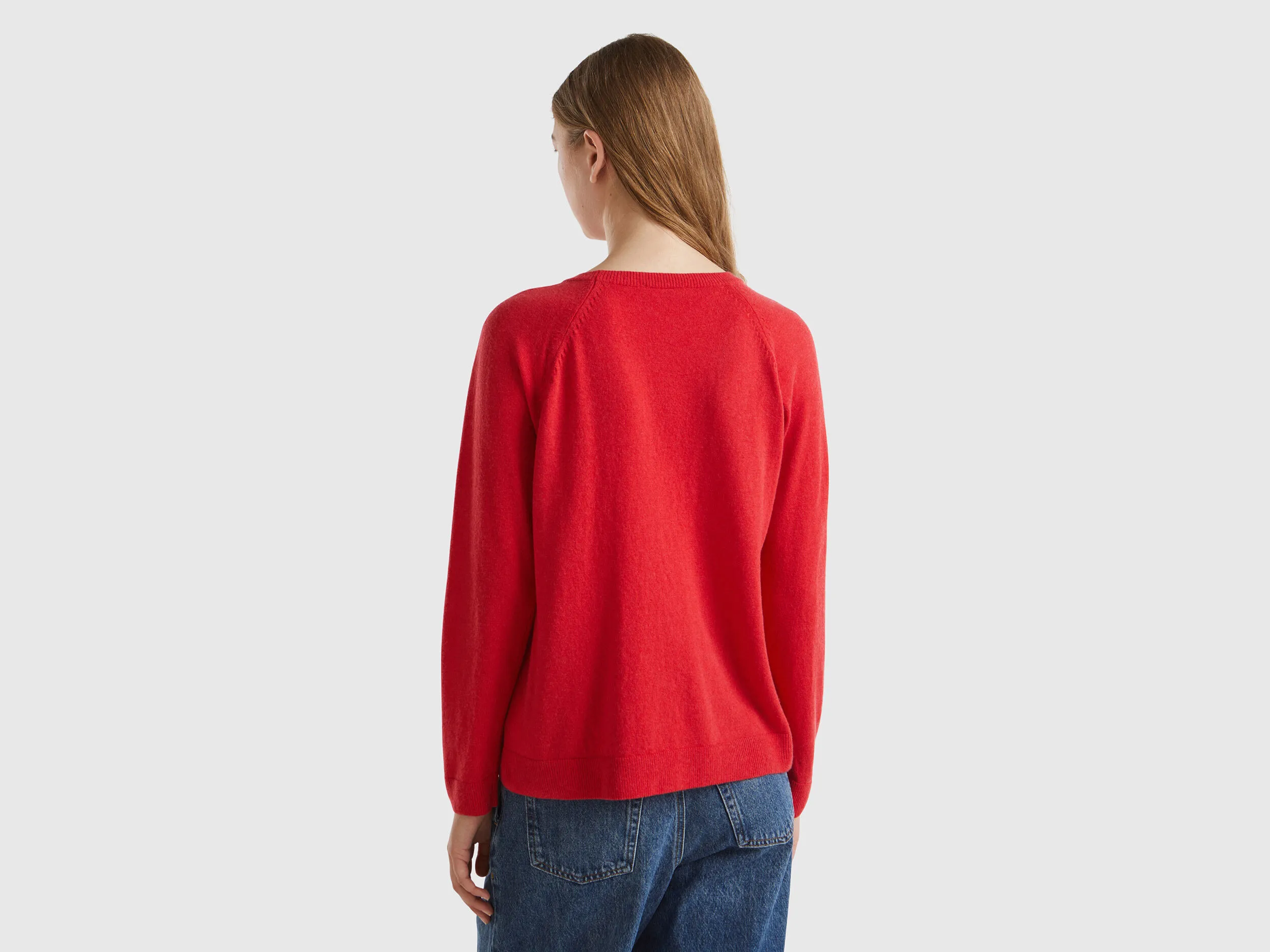 Jersey cuello redondo rojo en mezcla de lana y cachemira
