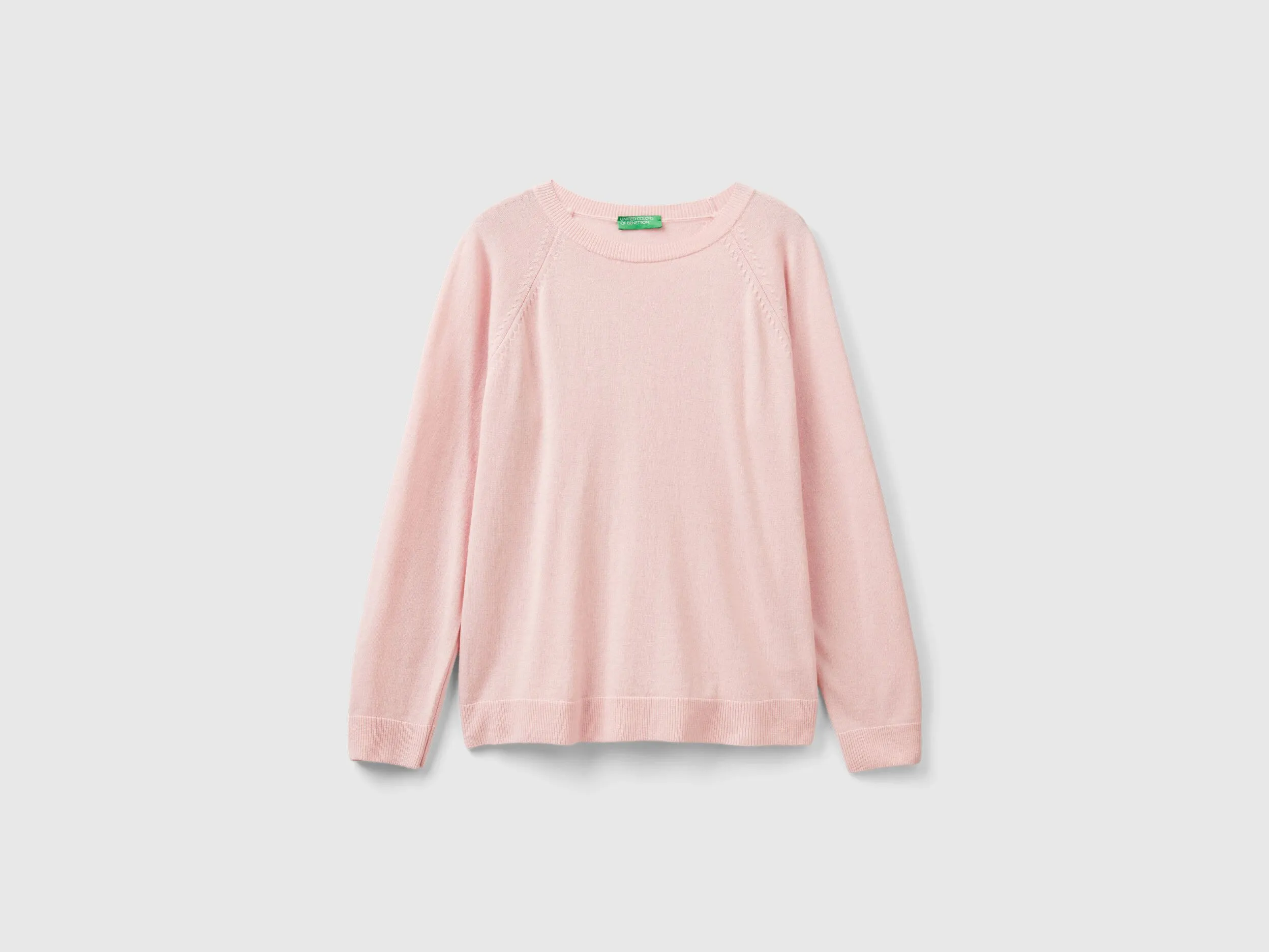 Jersey cuello redondo rosa pastel en mezcla de lana y cachemira