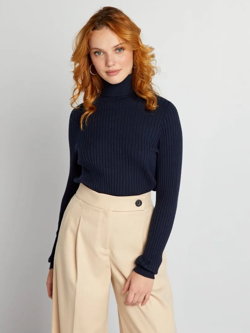 JERSEY DE PUNTO DE CANALé CON CUELLO ALTO  AZUL
