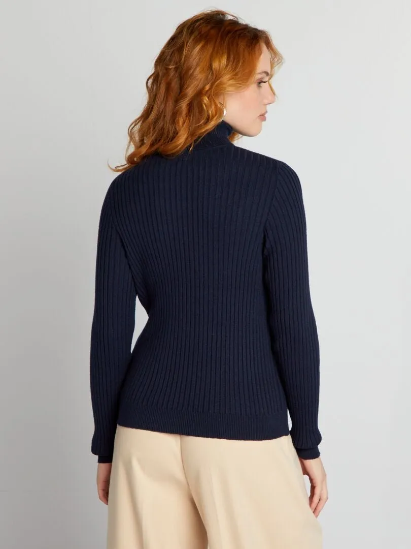 JERSEY DE PUNTO DE CANALé CON CUELLO ALTO  AZUL