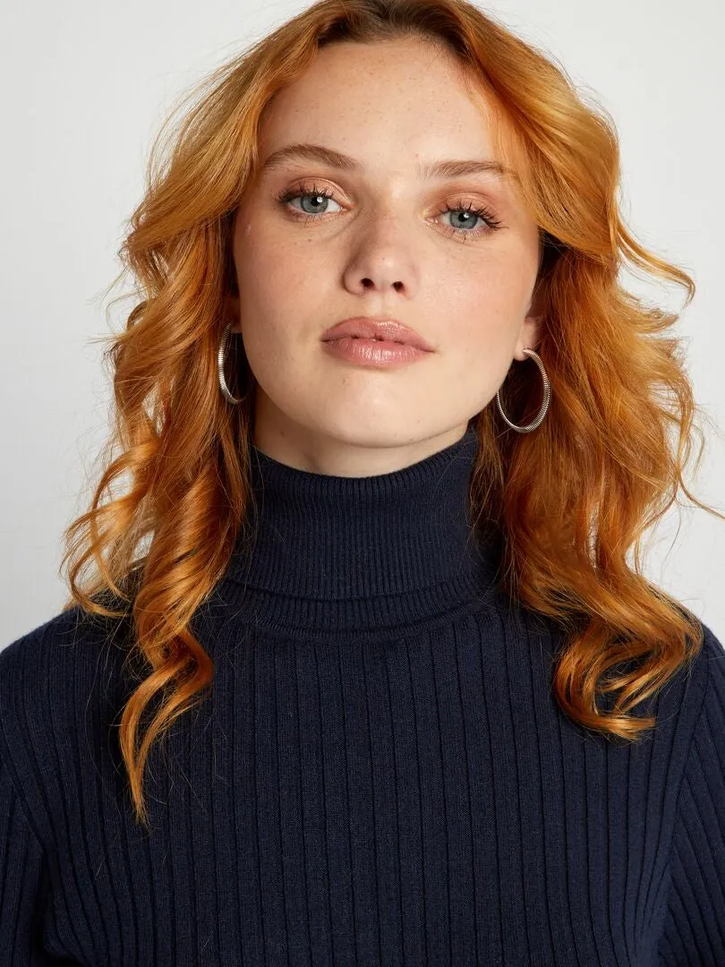 JERSEY DE PUNTO DE CANALé CON CUELLO ALTO  AZUL