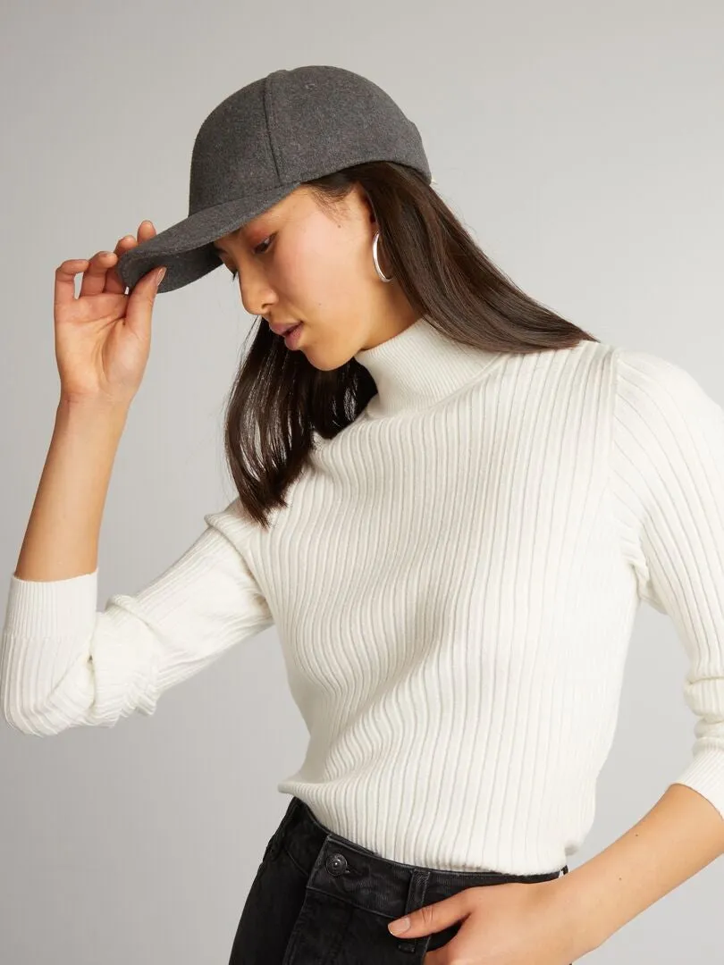 JERSEY DE PUNTO DE CANALé CON CUELLO ALTO  BLANCO