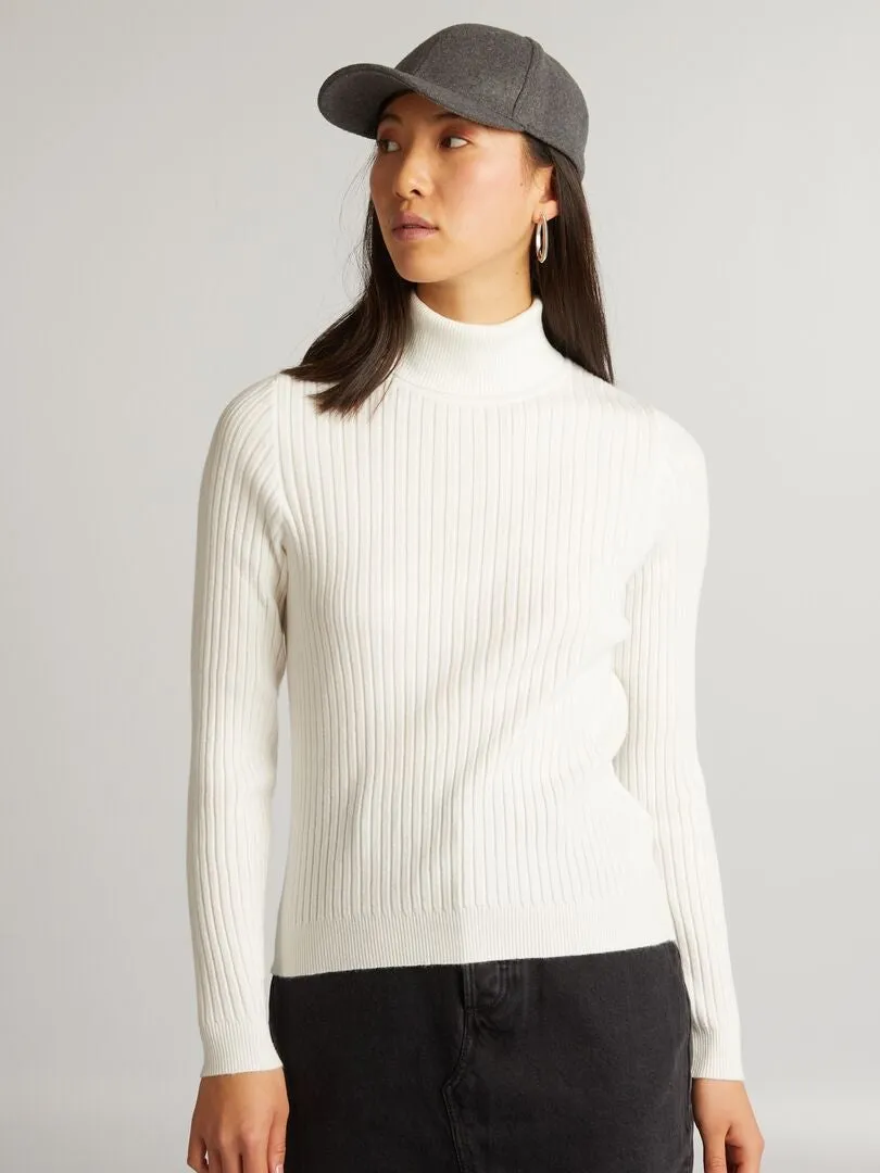 JERSEY DE PUNTO DE CANALé CON CUELLO ALTO  BLANCO