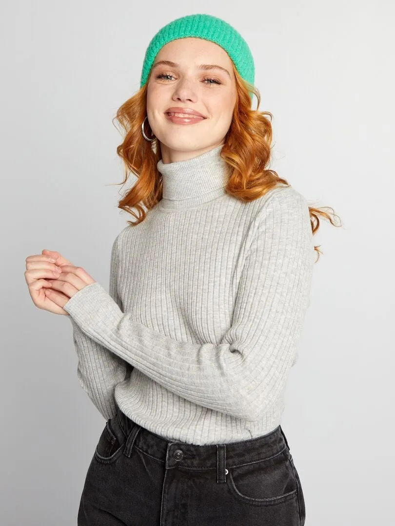 JERSEY DE PUNTO DE CANALé CON CUELLO ALTO  GRIS