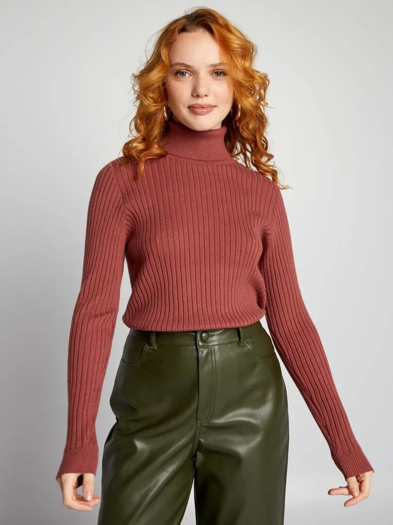 JERSEY DE PUNTO DE CANALé CON CUELLO ALTO  ROJO