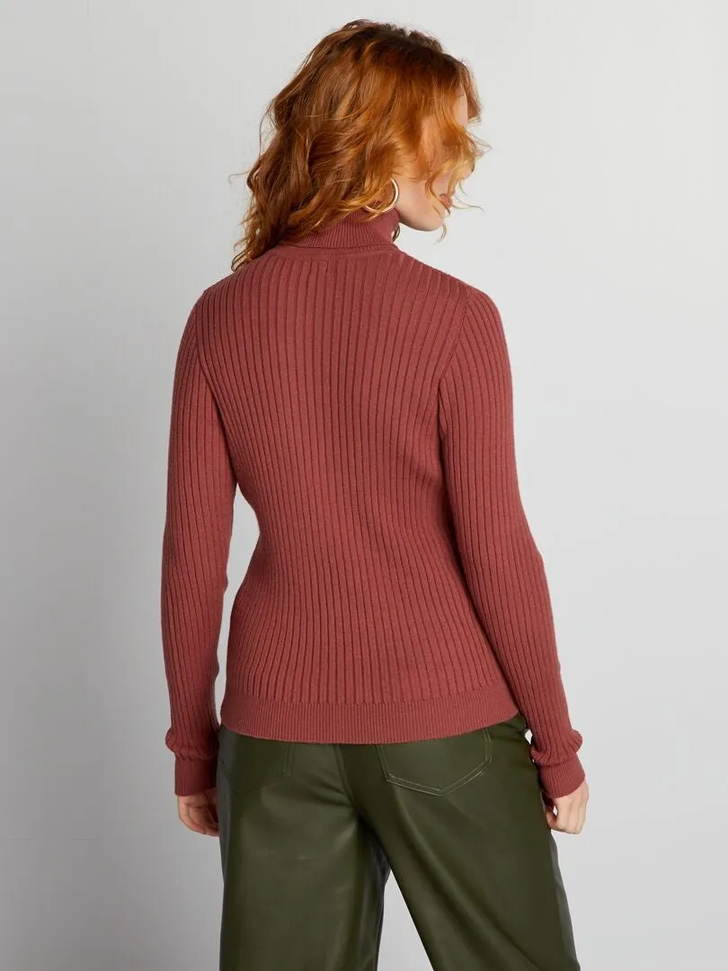 JERSEY DE PUNTO DE CANALé CON CUELLO ALTO  ROJO