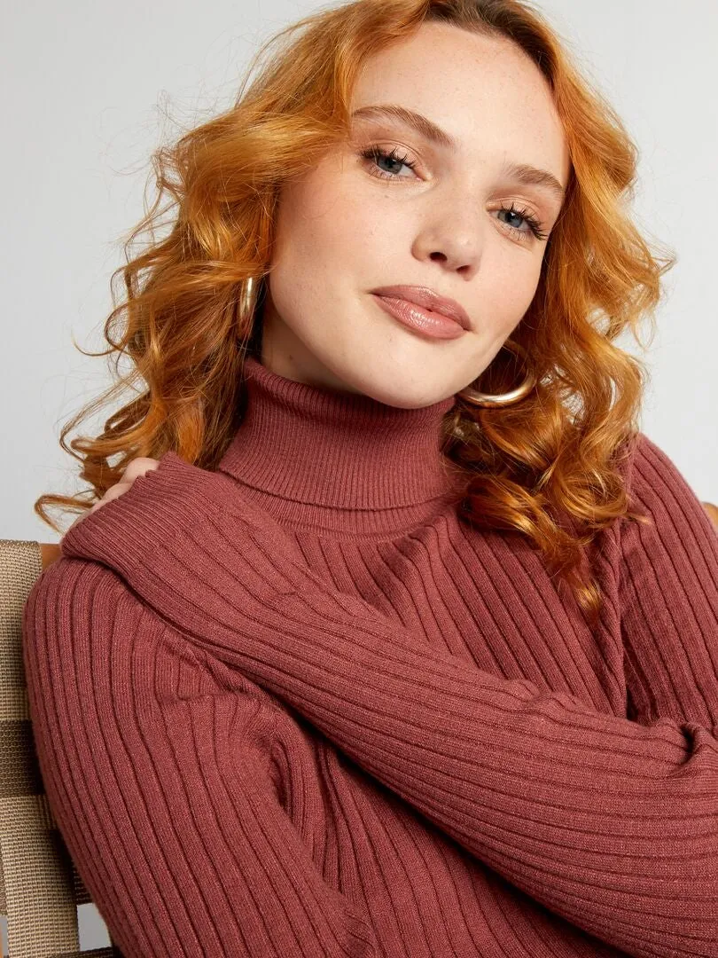 JERSEY DE PUNTO DE CANALé CON CUELLO ALTO  ROJO
